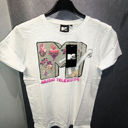 MTV vintage t-shirt with distressed look, new, white multicolor