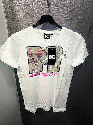 MTV vintage t-shirt with distressed look, new, white multicolor