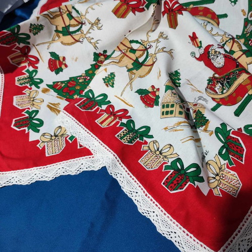 Christmas tablecloth and napkins used with lace trim
