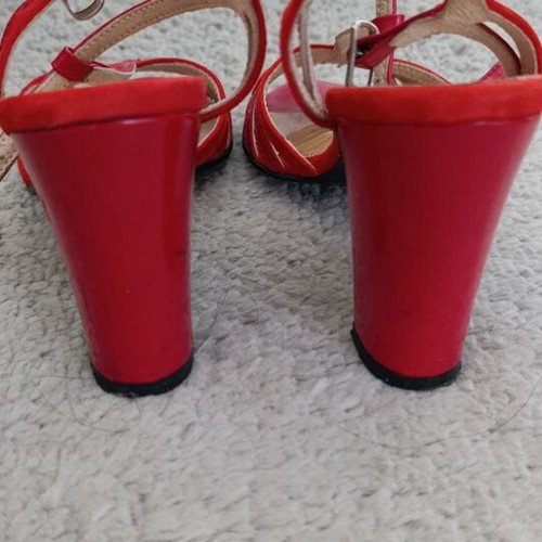 Block Heel Sandals red leather used, size 37