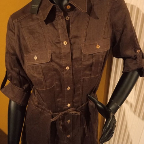 Apanage long sleeve shirt XL UK 14, new, 100% ramie, dark brown