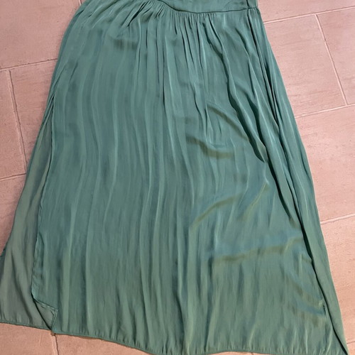 Pull & Bear satin maxi skirt size L, greenish with elastic waist