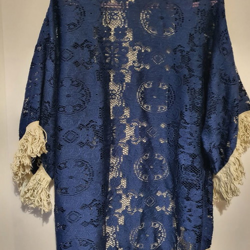 Lace cardigan Be You blue with white fringes like new