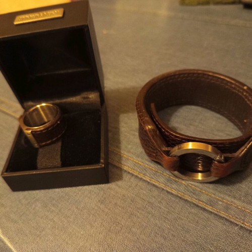 Dyrberg Kern leather bracelet and ring set like new, brown