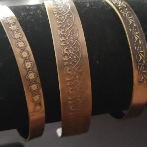 Bronze bracelets set of 3 with handmade engraving like new