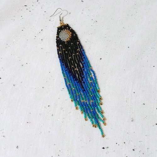 Boho earrings with beads new, large long with moon and sun design