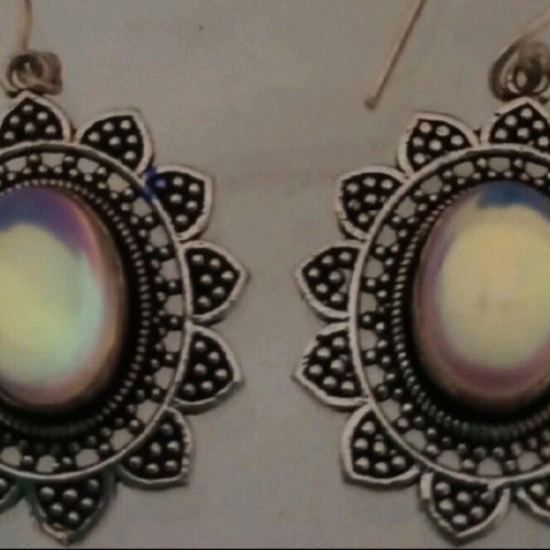 Handmade Large Dangle Earrings from Ioannina in 925 Sterling Silver with Moonstone new