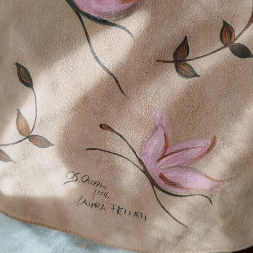 Shoulder bag made of genuine suede like new, hand painted