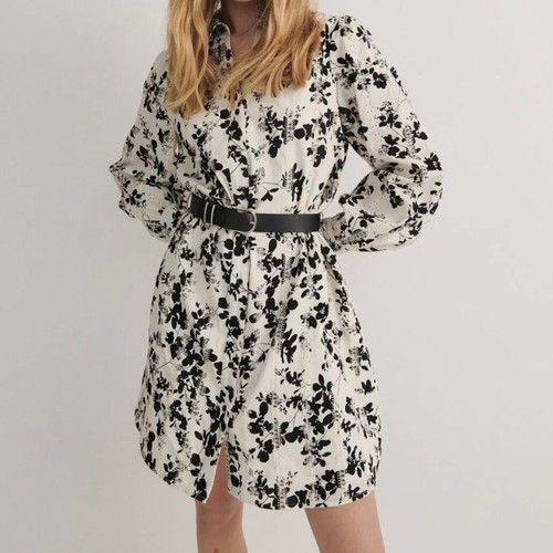 Reserved floral black and white dress with black belt XL