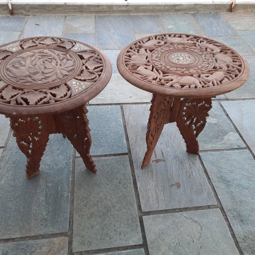 Wooden carved tables like new, set of two