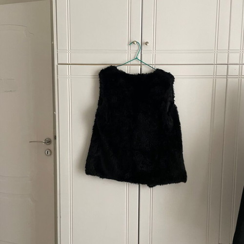 Black Fullah Sugah sleeveless fur vest hip length, like new