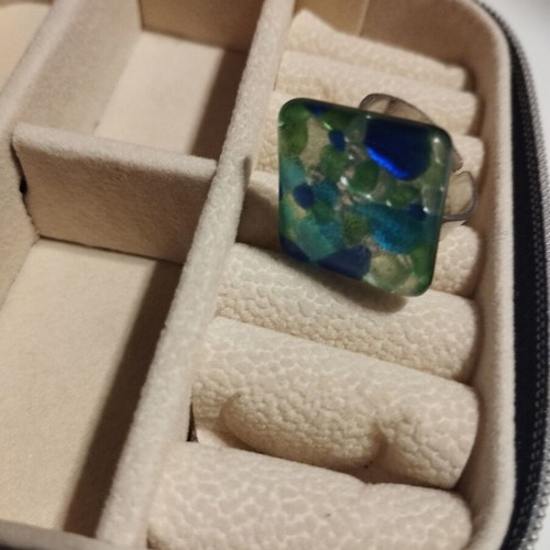 Turquoise faux bijoux ring summer style Murano adjustable size