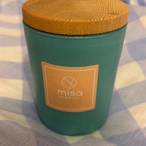 Misa Talc and Musk Candle like new, powder cotton scent in glass jar