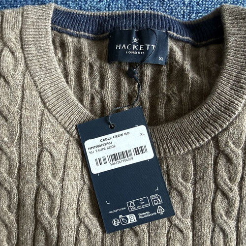Hackett London Cable Crew Lambswool Pullover new, beige, sizes L/XL