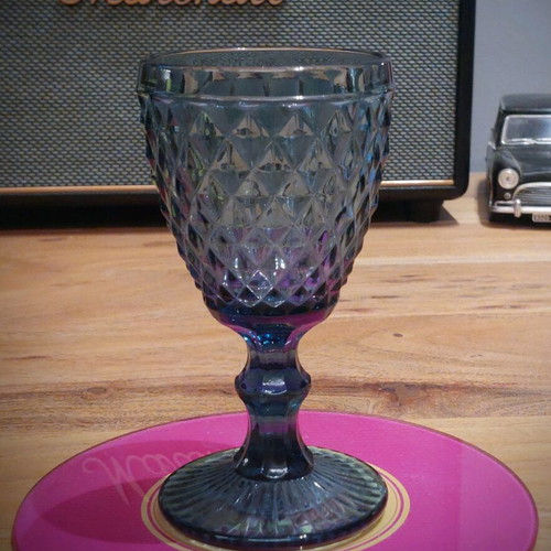Summer set of 13 blue embossed vintage glassware, like new