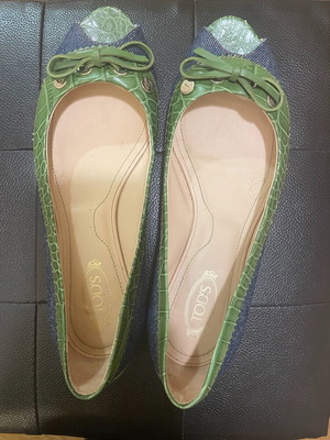 Tod's peep toe pumps shoes used, blue and green size 36.5
