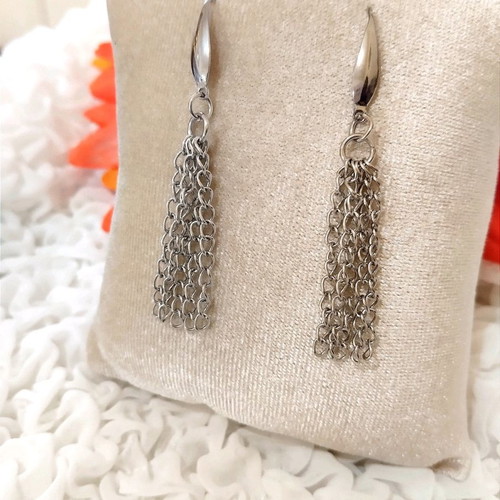 Handmade stainless steel dangling earrings in silver color new