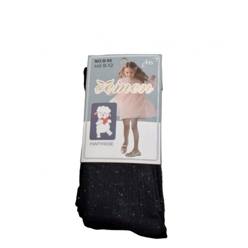 Girls' pantyhose black with silver thread, new, ages 7-12