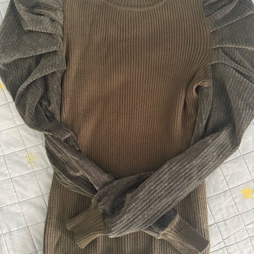 Women's ribbed blouse like new, unique brown and green pullover