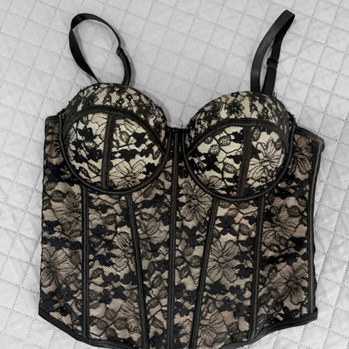 BSB lace corset with rhinestones, black, size S