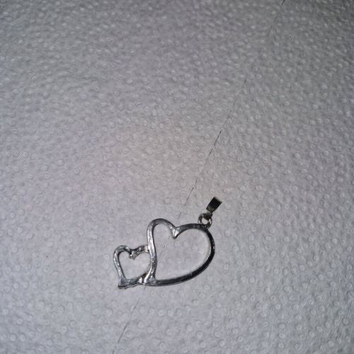 Pendant bead for necklace 2 hearts with rhinestones like new, silver