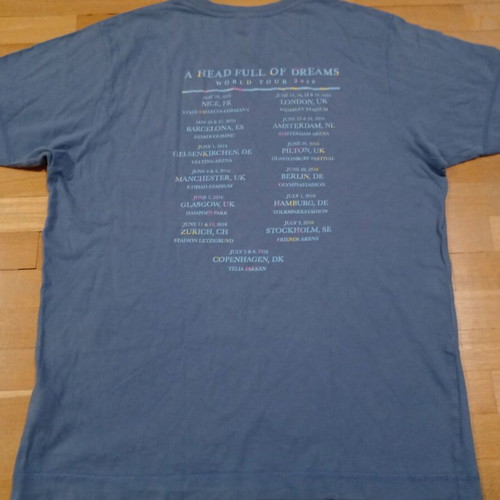 Coldplay A Head Full of Dreams World Tour 2016 Shirt size L like new, gray