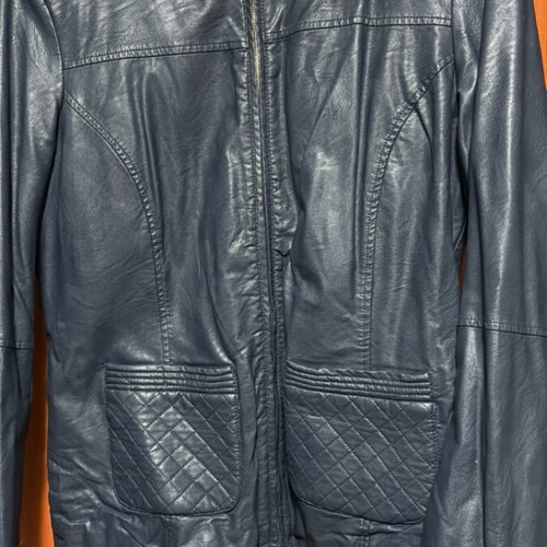 Women's eco-leather jacket with rich fur used, blue, size XXXL