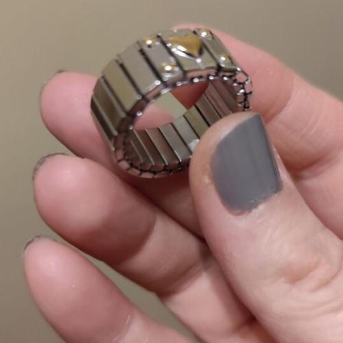 Silver ring with gold heart stainless steel new, size 8