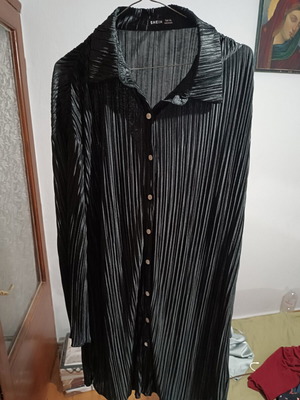 Shein μαύρη πλισέ oversized πουκαμίσα, Tall XL