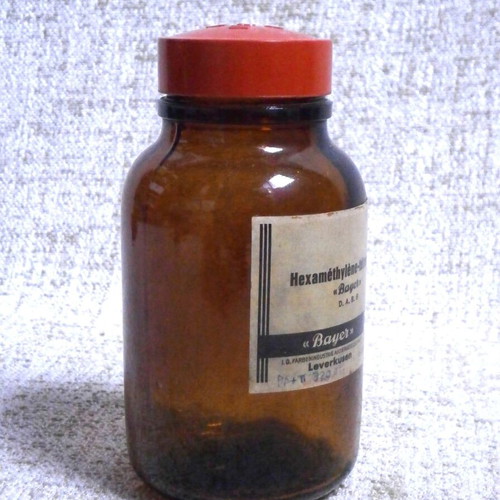 Pharmacy bottle used vintage German Bayer Leverkusen 1950s amber color