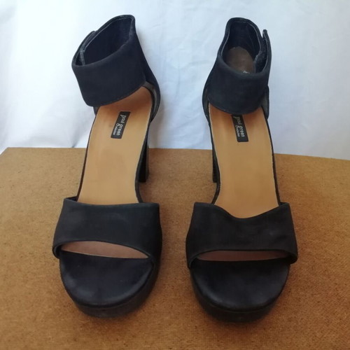 Paul Green women's black nubuck leather sandals with ankle strap and high heel size 40.5 used
