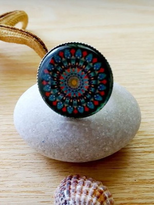 Ring new with liquid glass handmade adjustable metal