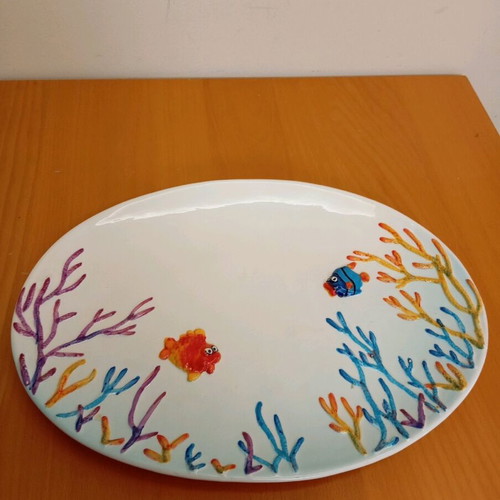 Porcelain platters MSA Home Collection new, with fish designs, set of 2