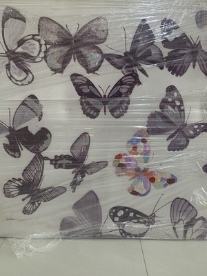 In art painting new 100x100 with butterflies in gray shades and colors