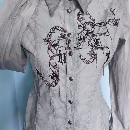 Γυναικεία σχεδιαστική πουκάμισο Versace Jeans Couture, γκρι βαμβάκι