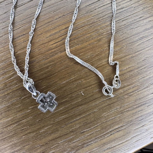 Silver necklace with pendant cross and decorative stone like new