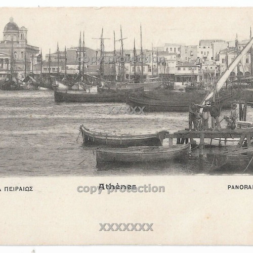 Used postcard panorama of Piraeus from 1900s