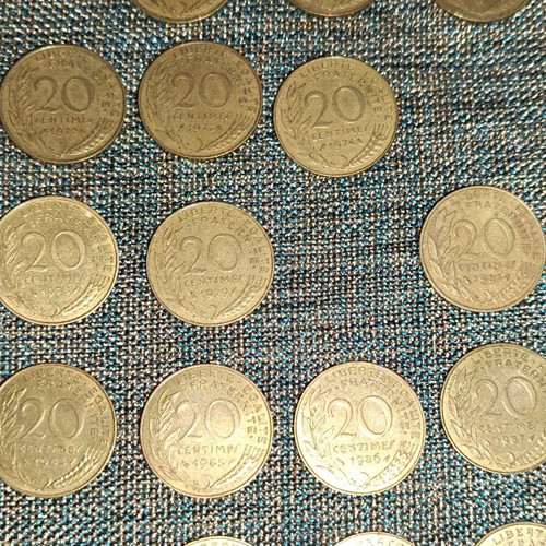 French 20 centimes coin collection used, 31 pieces