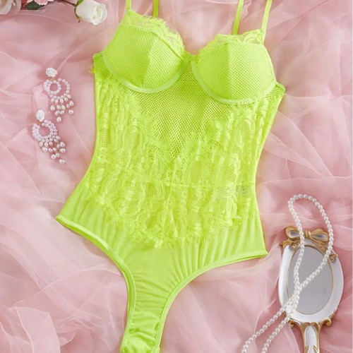 Sensual bodysuit fluorescent green M new, Brazilian cut