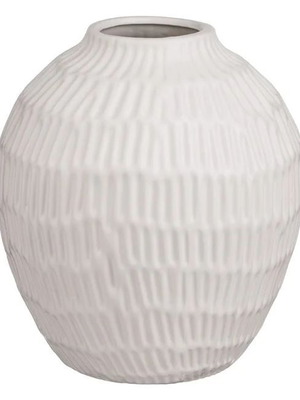 Ceramic vase round embossed white 21x23cm new