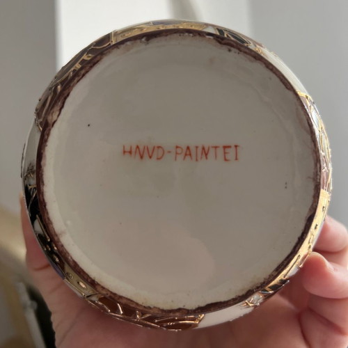Vintage handmade porcelain ashtray used with gold 10cm
