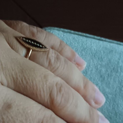 18K rose gold ring with diamonds and black enamel, size 54
