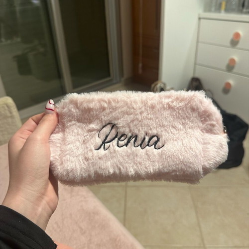 Fuzzy toiletry bag new, multicolored