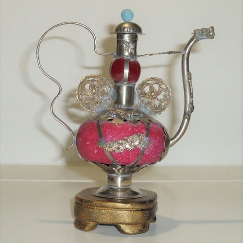 Asian antique container for essential oils used with nephrite and turquoise