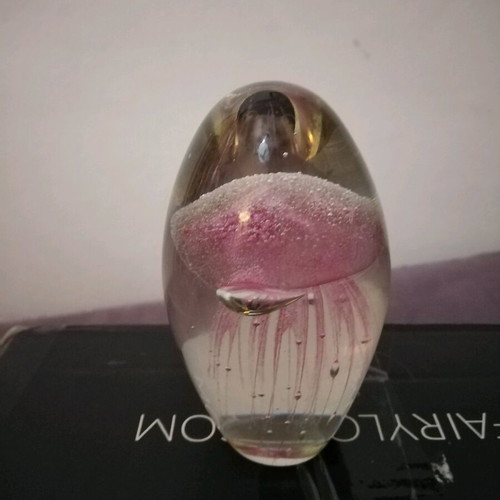 Antique paper press made of blown glass pink jellyfish