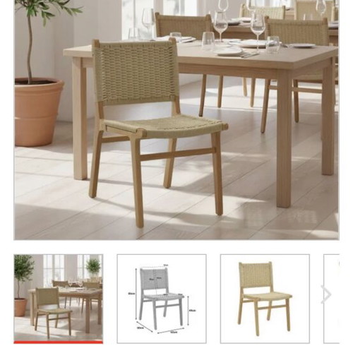 Julien dining chairs pack of 4 used, rubberwood and natural rope