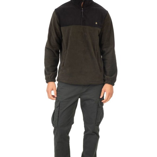 Double fleece shirt new, olive black, with collar and zipper