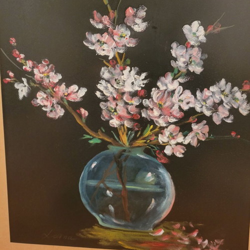 Painting used with indistinct signature, 1960s, with glass