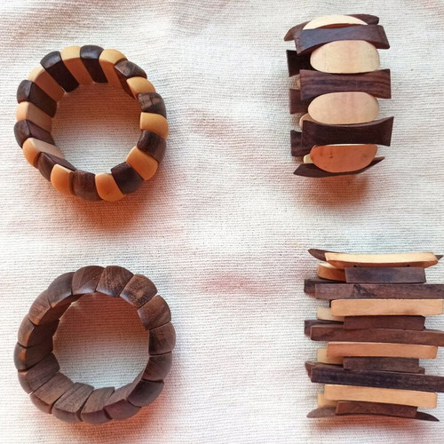 Wooden bracelets new, handmade elastic natural tones