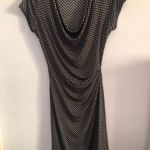 Draped dress used with geometric pattern in black and gray